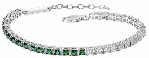 Bracelet en argent 925 pour femme serti de pierres en zirconium blanc et vert brillant.