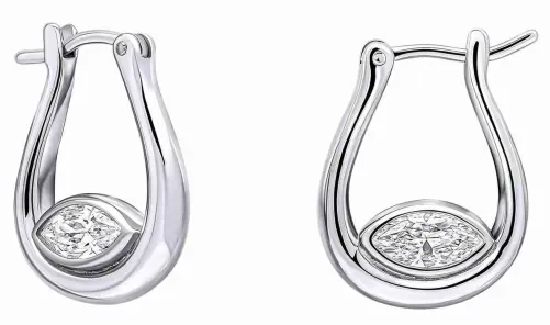Paire de boucles d'oreilles pour femme en argent massif 925 rhodié serties de zircons brillants.