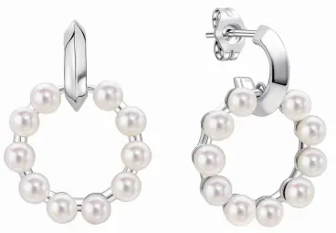Boucles d'oreilles pour femme en argent massif 925 avec perles rondes au reflet nacré.