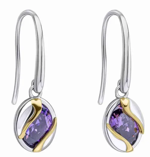 Boucles d'oreilles éclat divin pour femme en argent 925 plaqué or 18 carats et améthyste violette naturelle.