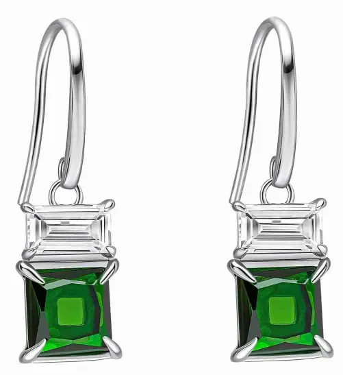 Boucles d'oreilles femme éclat d'émeraude zirconium en argent massif 925