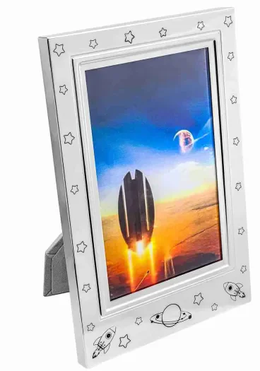 Cadre photo enfant éclat avec finition plaqué argent 925 poli miroir