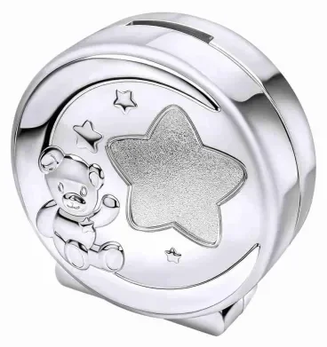 Tirelire pour enfant Ourson Étoilé avec finition plaqué argent 925 poli miroir