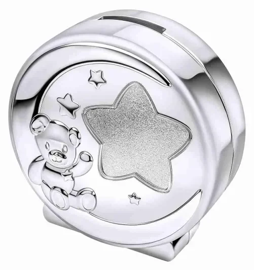 Tirelire pour enfant Ourson Étoilé avec finition plaqué argent 925 poli miroir