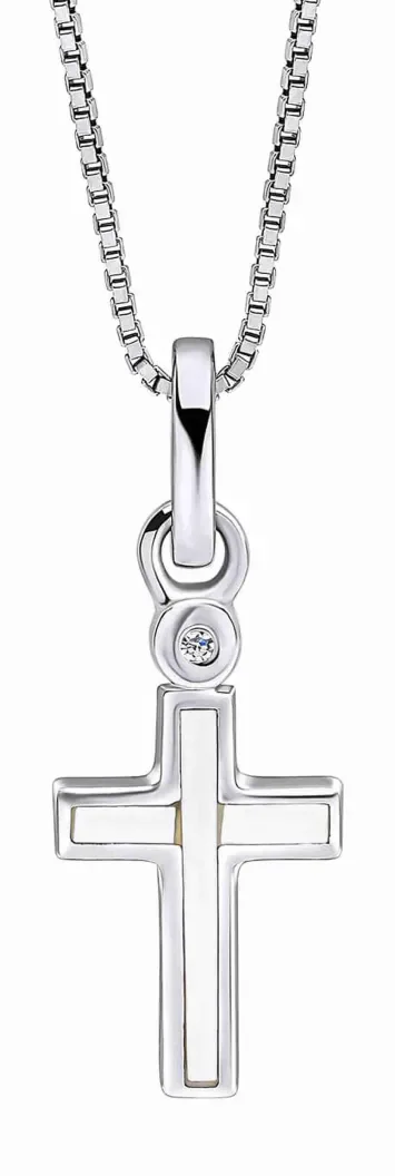 Collier enfant croix céleste en argent massif 925 orné d'un diamant étincelant