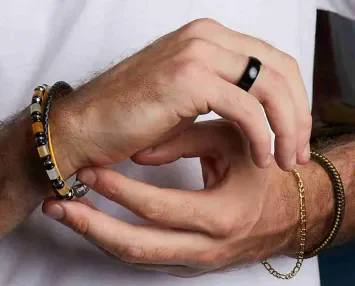 Bracelet homme hélios en jade jaune, onyx et cuir