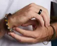 Bague chevalière acier inoxydable et émail noir
