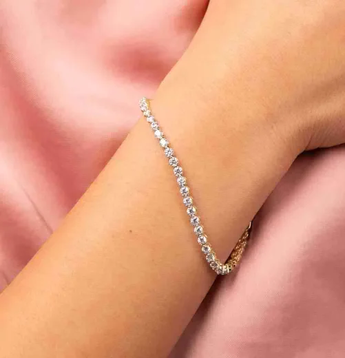 Bracelet  éclat doré  en argent 925 plaqué or et zirconiums