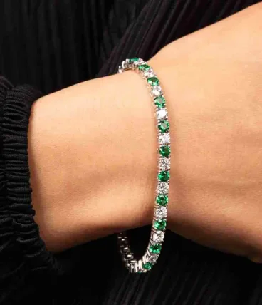 Bracelet éclat émeraude en argent 925 zircon vert