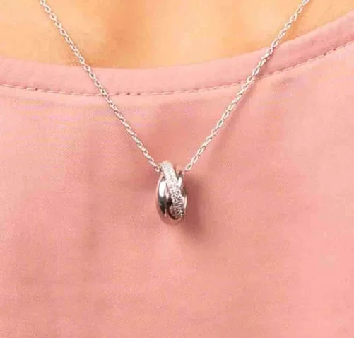 Collier trilogie 3 anneaux entrelacés en argent 925 rhodié et zirconiums