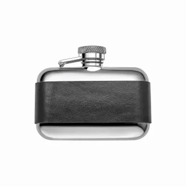 Flasque de poche homme Le gentleman en acier inoxydable gainée de cuir noir véritable
