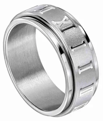 Bague mixte Aeterna en acier chirurgical gravée de chiffres romains sur tout le pourtour