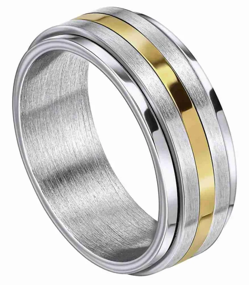 Bague solstice dorée en acier inoxydable bijou homme éclat solaire