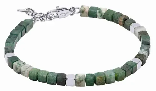 Bracelet en perles de jaspe naturel aux nuances terreuses et maillons en acier inoxydable