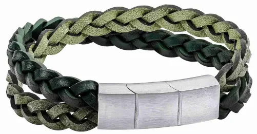 Bracelet pour homme Fusion combinant cuir véritable noir tressé et éléments en acier inoxydable