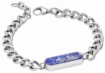 Bracelet en perles de lapis lazuli bleu profond avec inclusions dorées et acier inoxydable