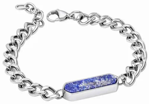 Bracelet en perles de lapis lazuli bleu profond avec inclusions dorées et acier inoxydable