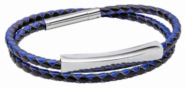 Bracelet homme Vulcain en cuir véritable noir tressé avec fermoir robuste en acier noir