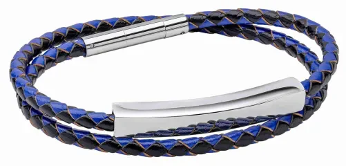Bracelet homme Vulcain en cuir véritable noir tressé avec fermoir robuste en acier noir