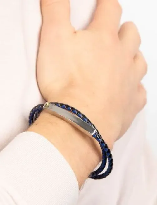 Bracelet homme Vulcain cuir tressé et acier inoxydable noir