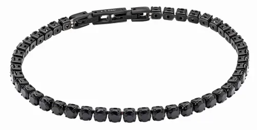 Bracelet homme Éclipse en acier inoxydable poli avec incrustation de zirconium noir brillant